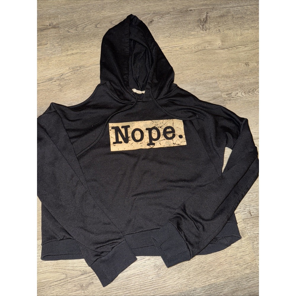 Nope Graphic‎ Hoodie Sweatshirt, Cropped Pullover, Casual Athleisure Top